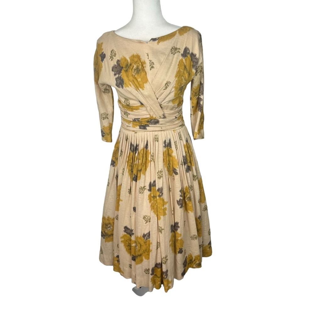 Vtg 1950's Carol Craig Dress Full Skirt Floral Crinoline Underskirt Est. Sz 2-4
